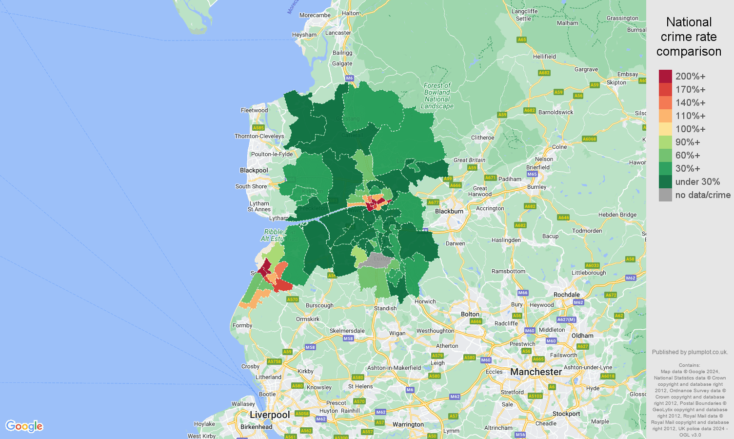 Preston drugs crime rate comparison map