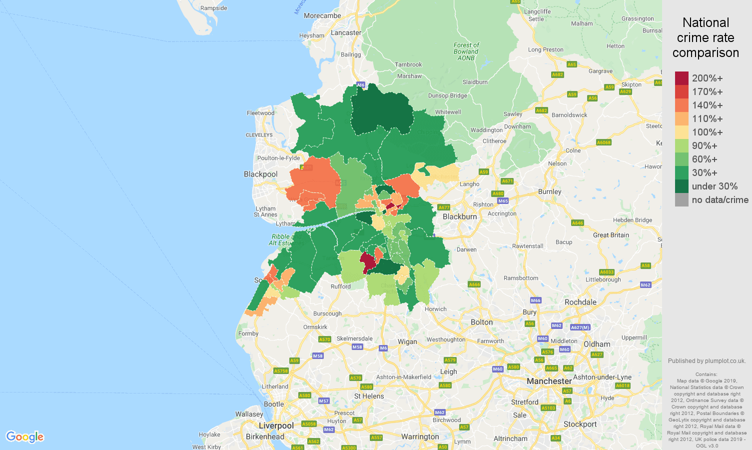 Preston other crime rate comparison map