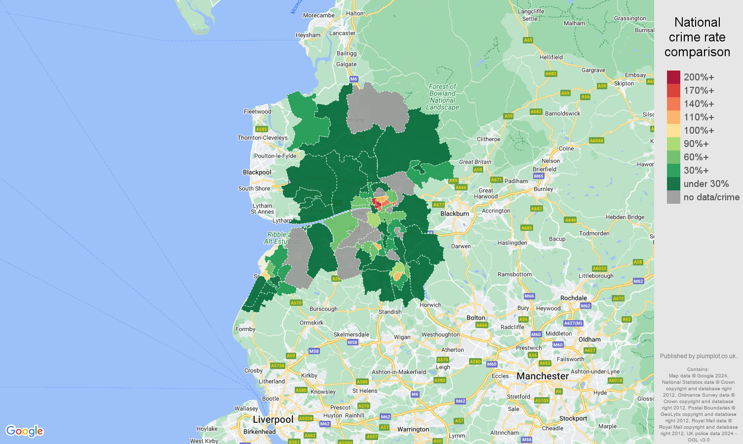 Preston robbery crime rate comparison map