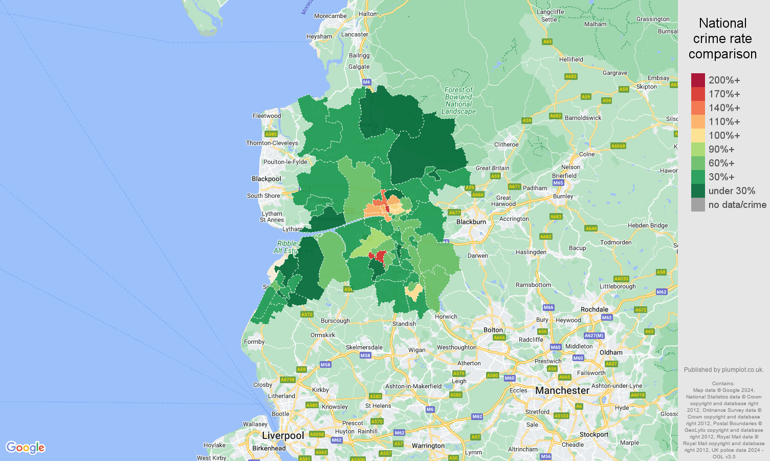Preston vehicle crime rate comparison map