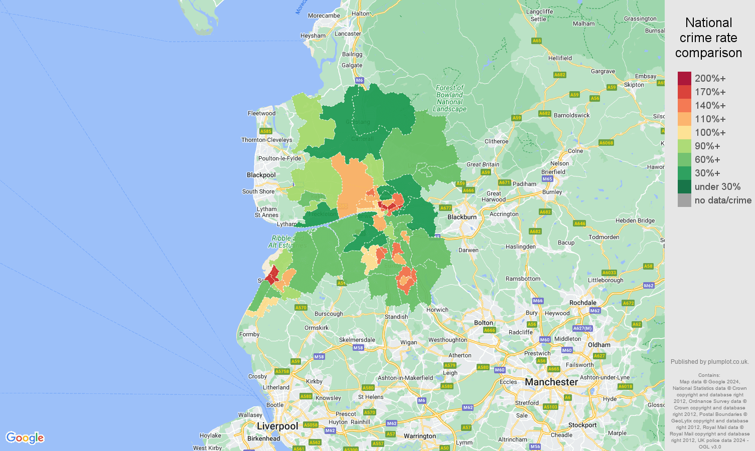 Preston violent crime rate comparison map