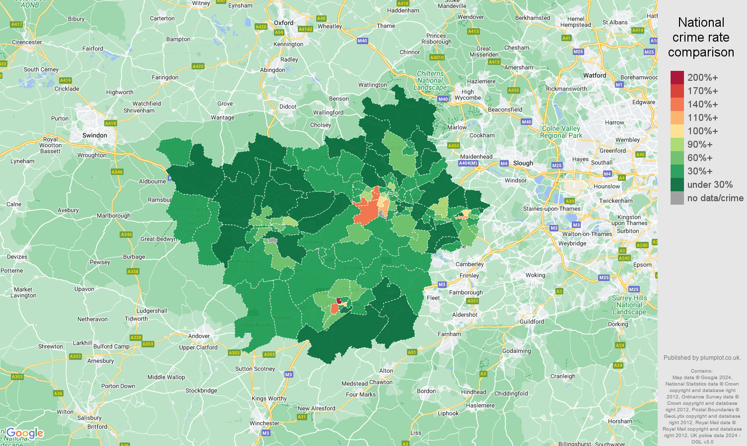 Reading antisocial behaviour crime rate comparison map