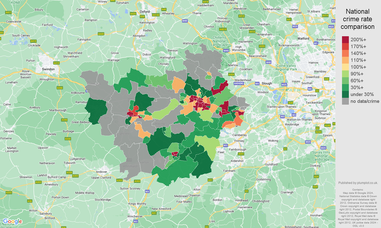 Reading bicycle theft crime rate comparison map