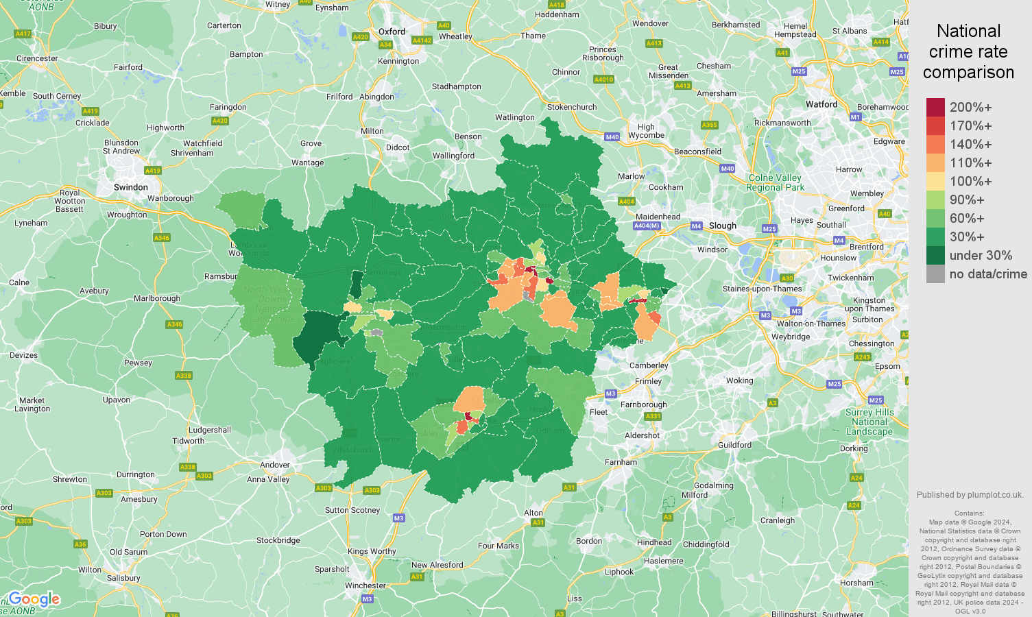 Reading crime rate comparison map