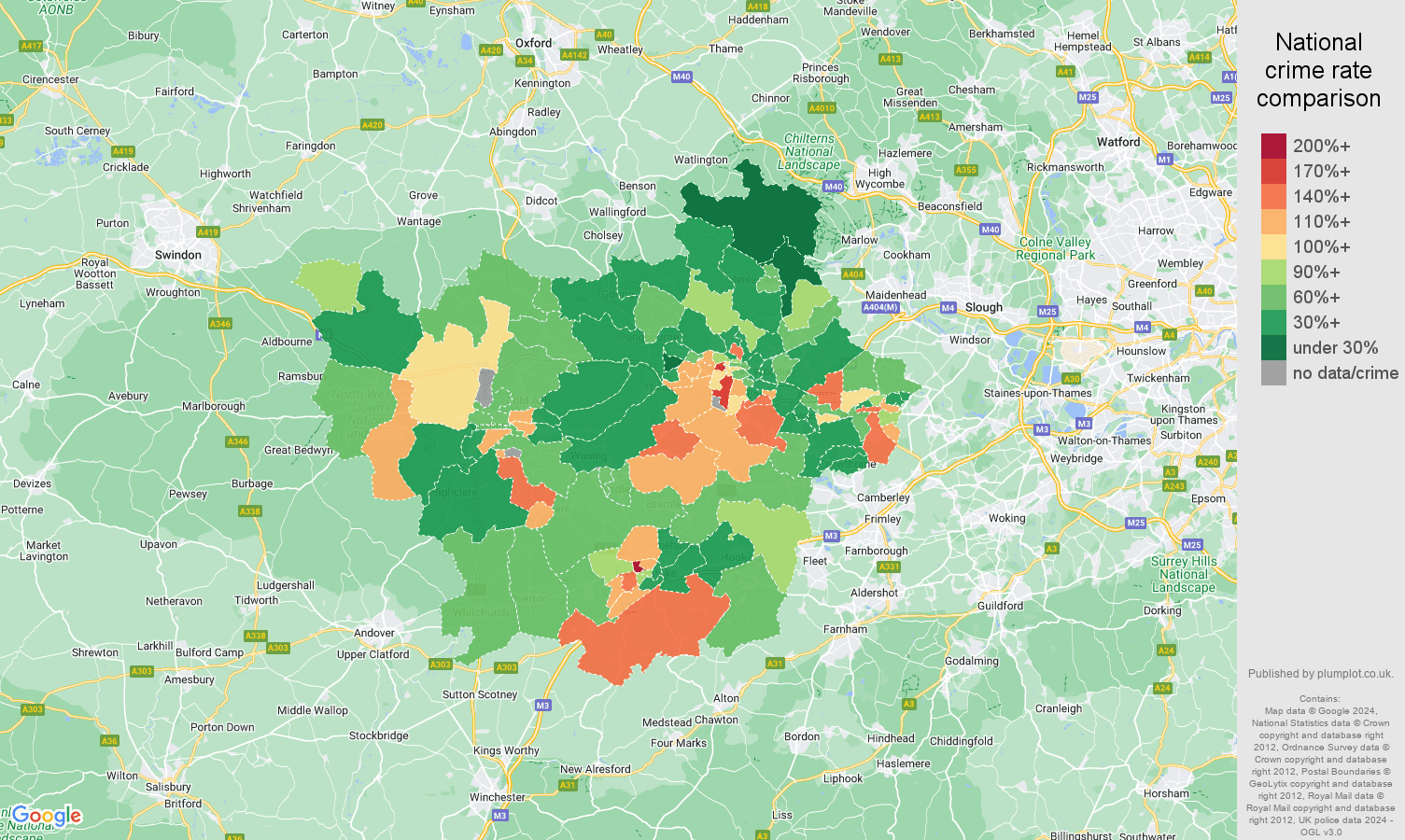Reading criminal damage and arson crime rate comparison map
