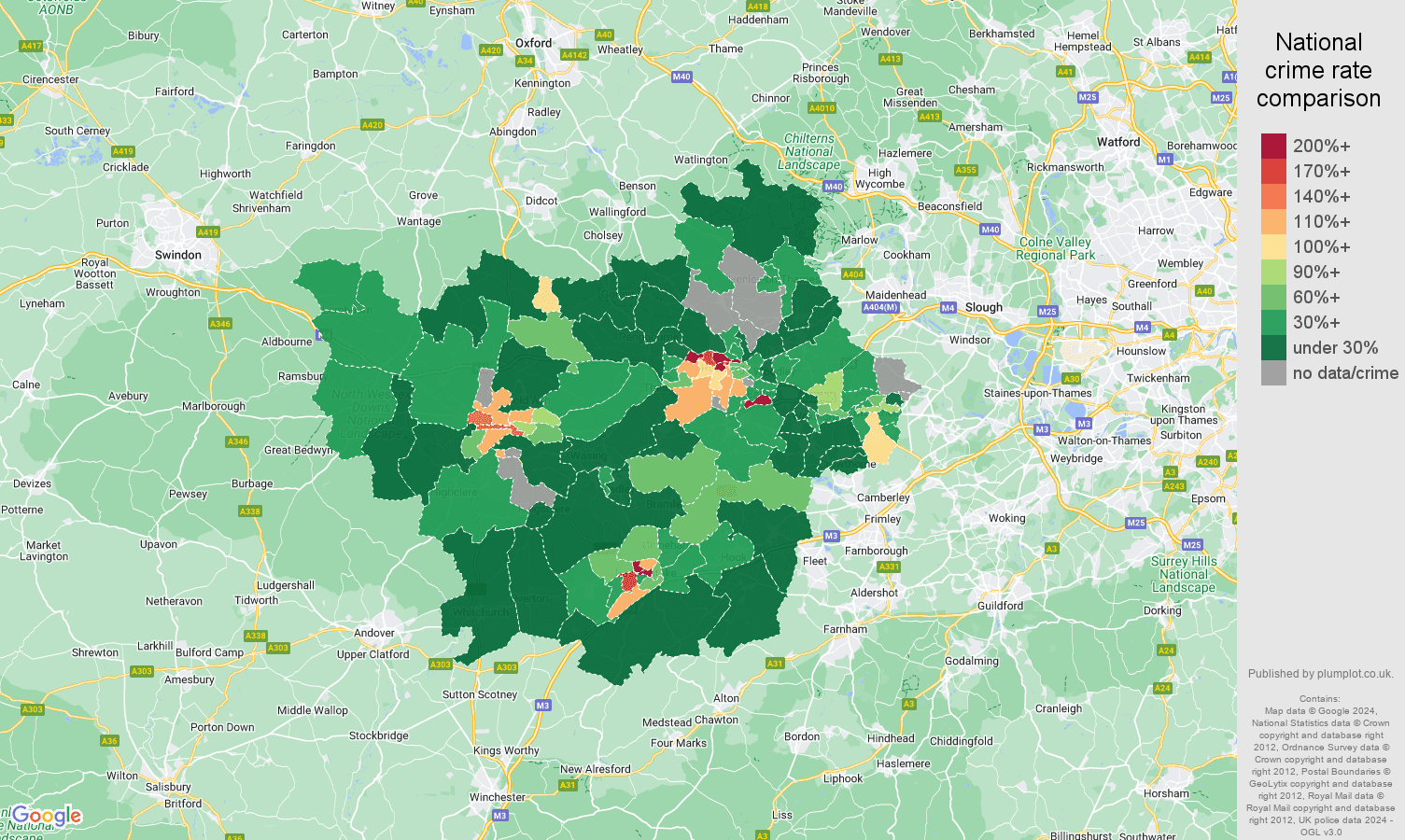 Reading drugs crime rate comparison map