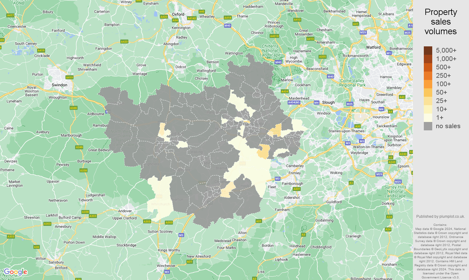 Reading map of sales of new properties