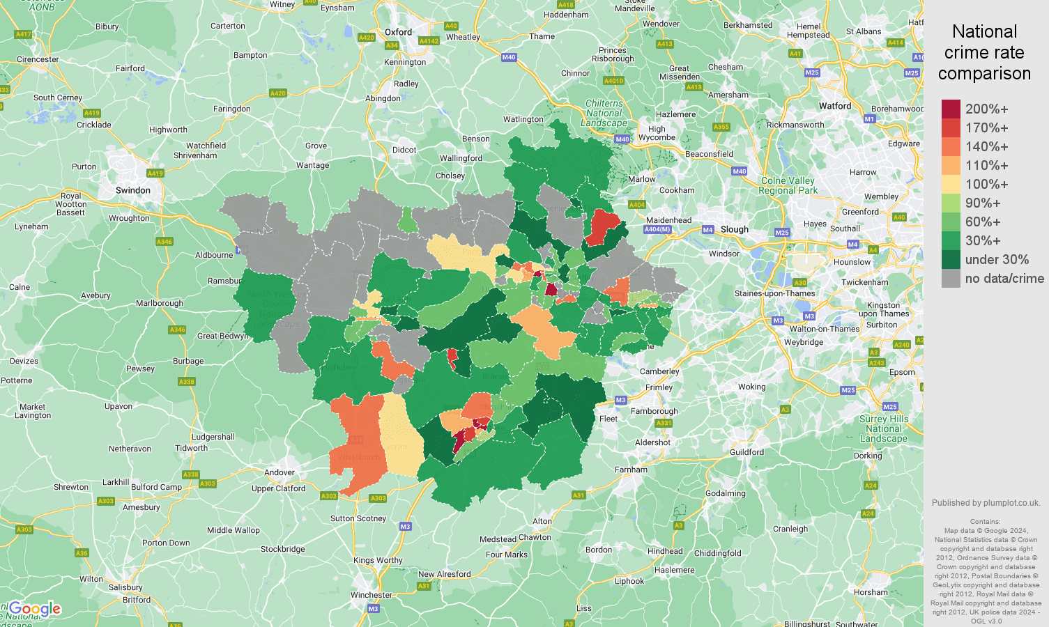 Reading possession of weapons crime rate comparison map
