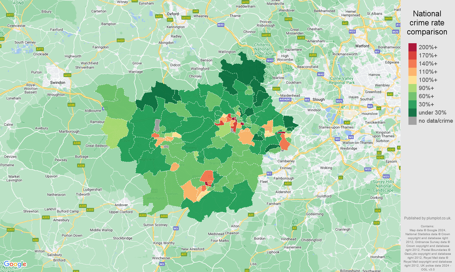Reading public order crime rate comparison map