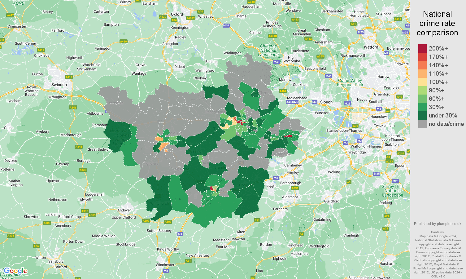 Reading robbery crime rate comparison map