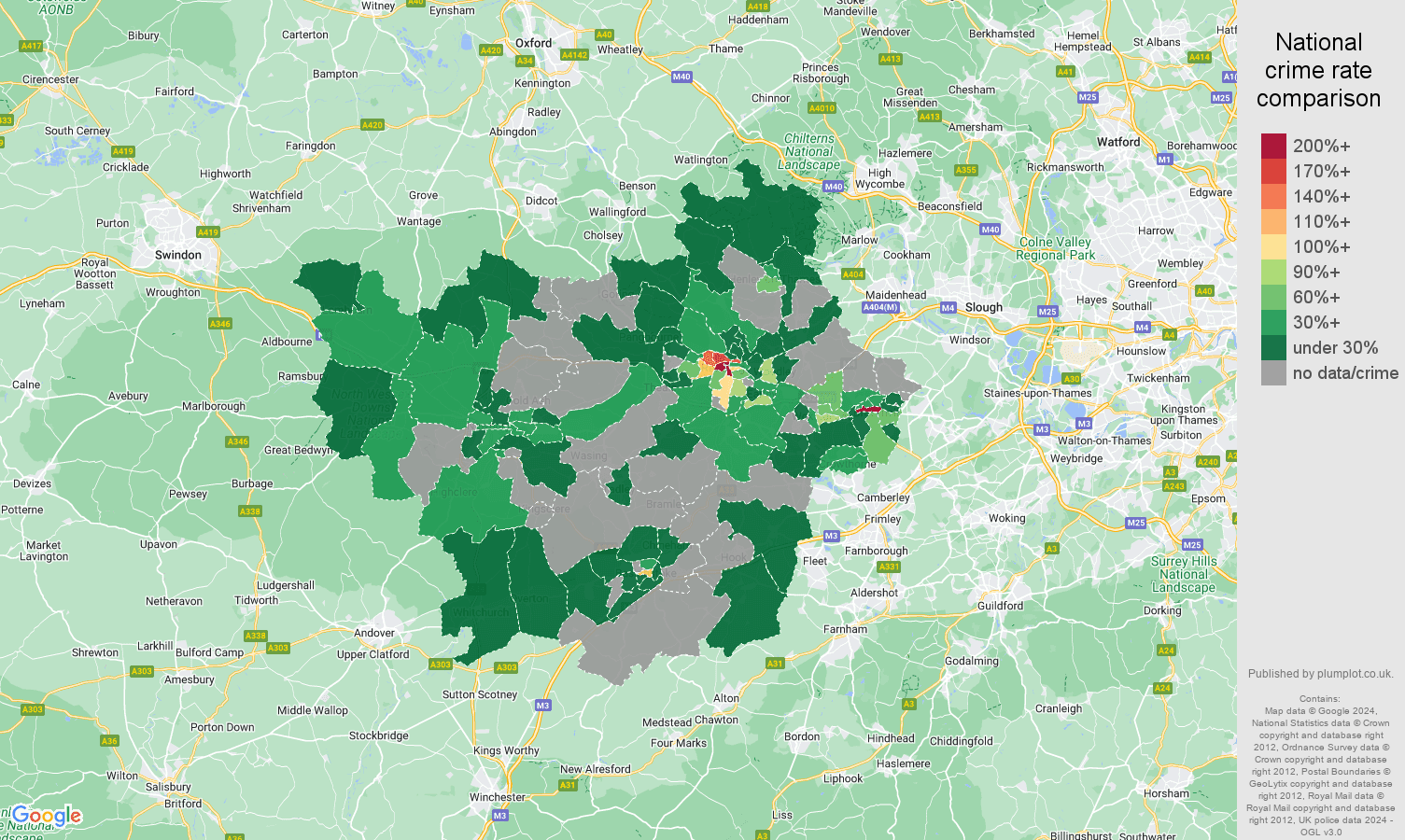 Reading theft from the person crime rate comparison map