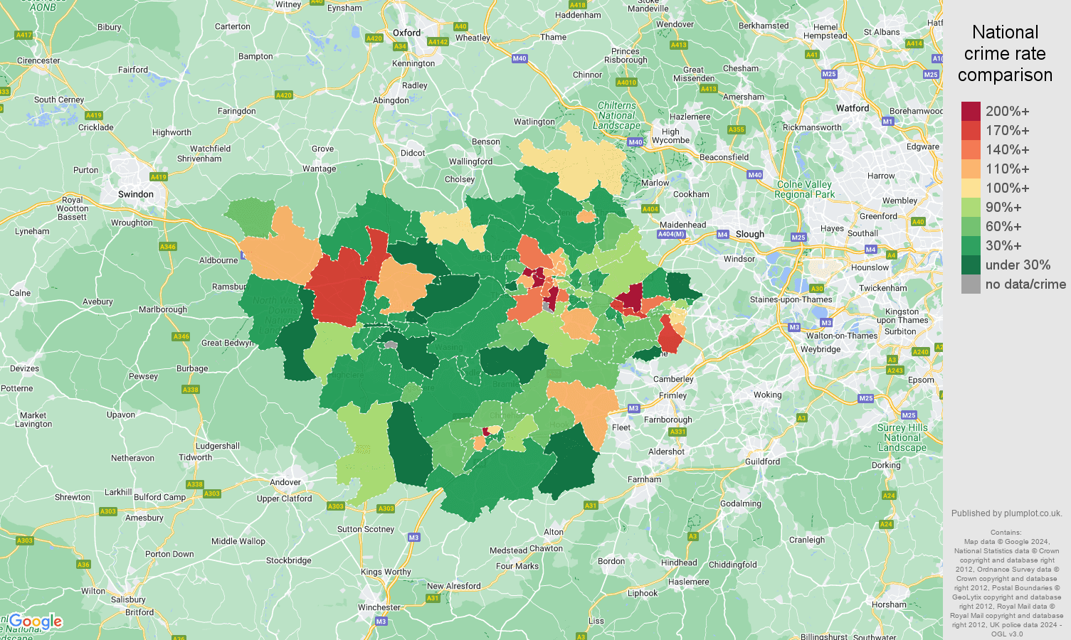 Reading vehicle crime rate comparison map
