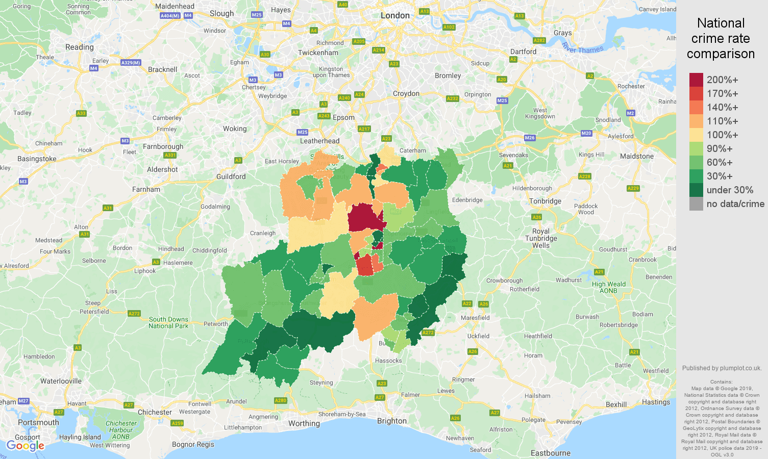 Redhill other crime rate comparison map