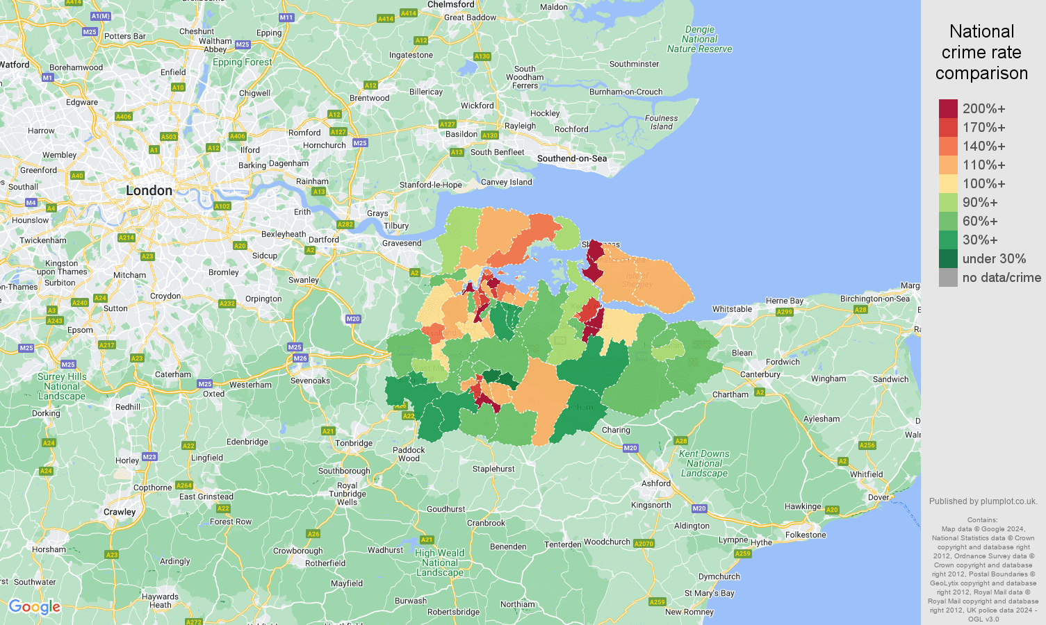 Rochester antisocial behaviour crime rate comparison map