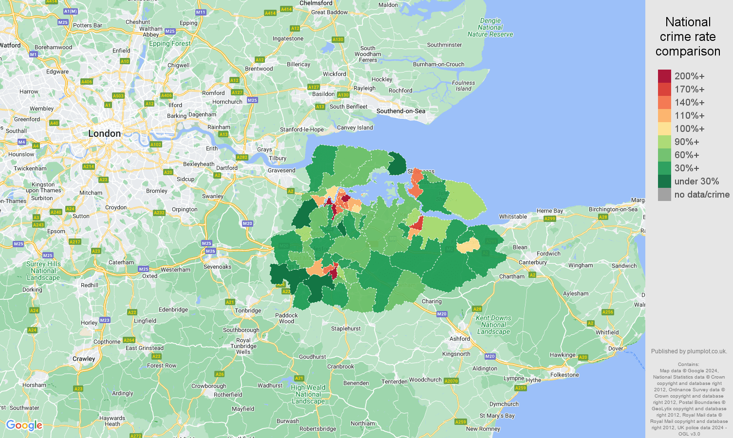 Rochester public order crime rate comparison map