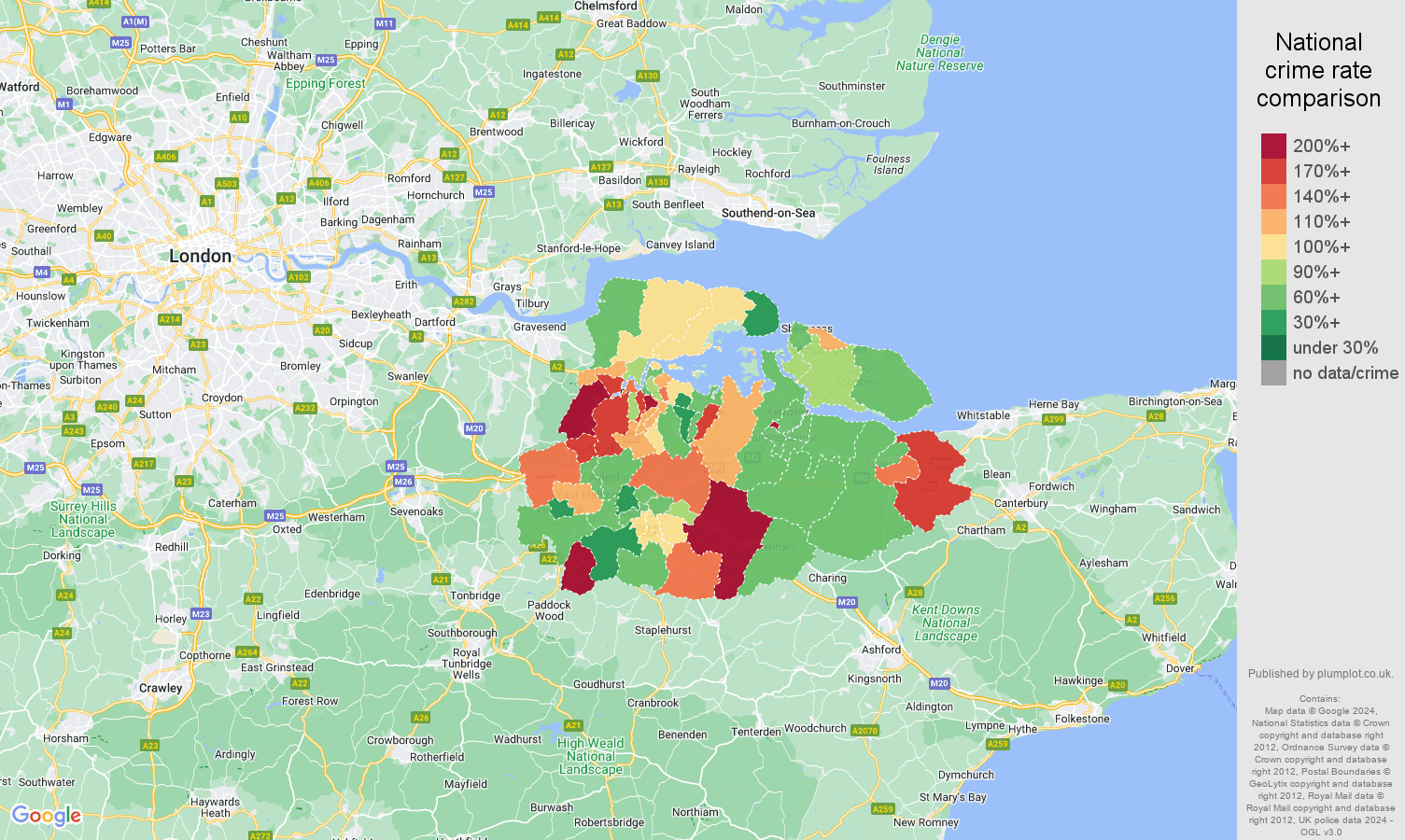 Rochester vehicle crime rate comparison map