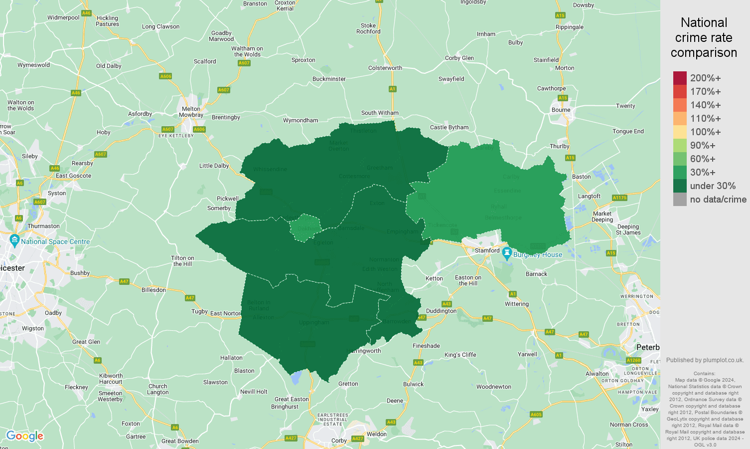 Rutland antisocial behaviour crime rate comparison map