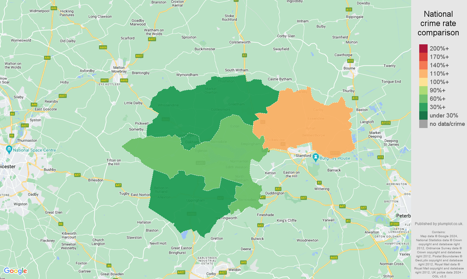 Rutland burglary crime rate comparison map