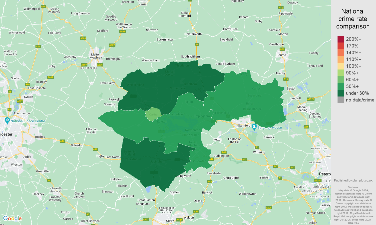 Rutland drugs crime rate comparison map