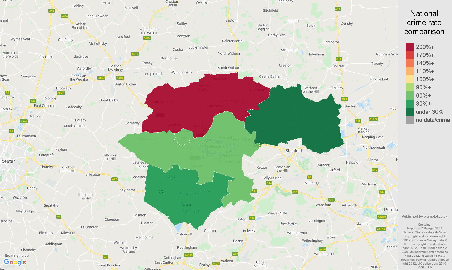 Rutland other crime rate comparison map