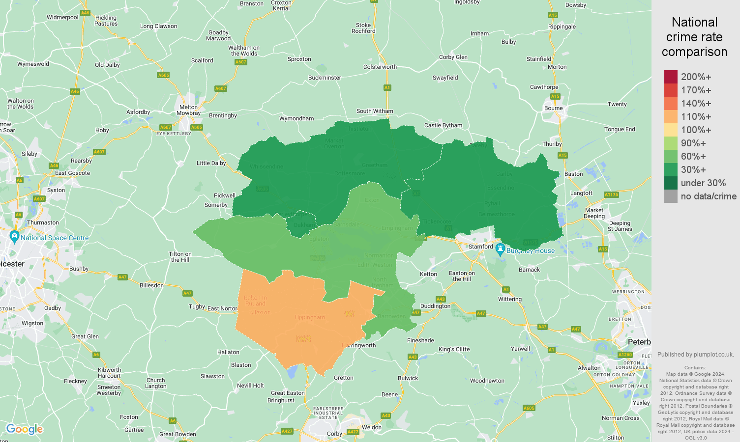 Rutland other theft crime rate comparison map
