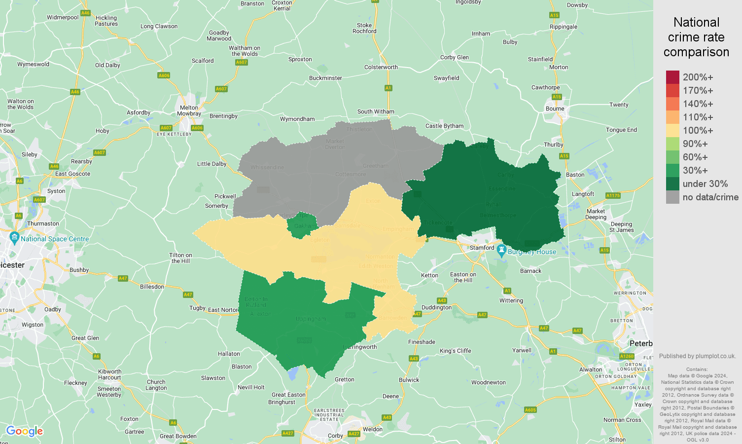 Rutland possession of weapons crime rate comparison map