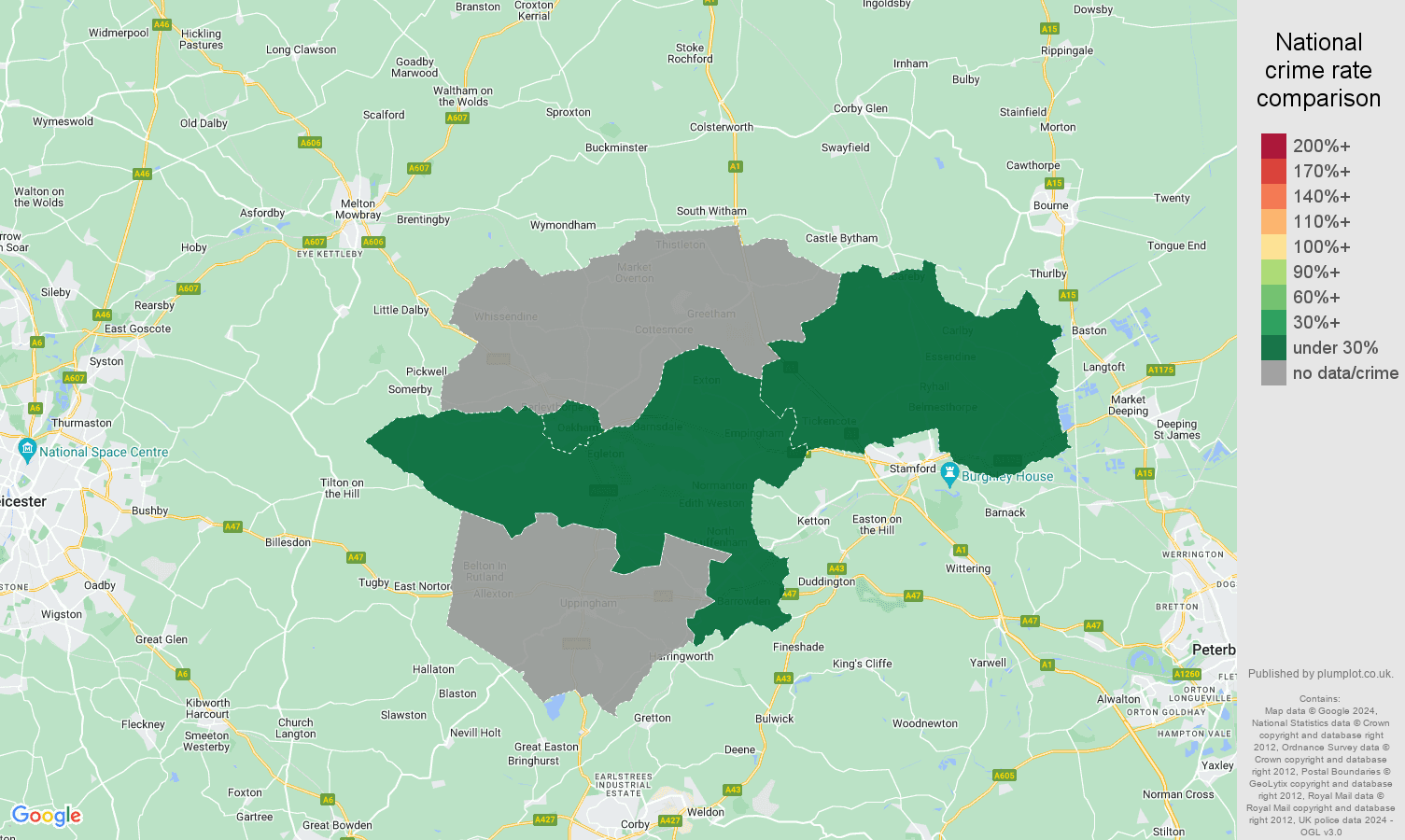 Rutland robbery crime rate comparison map