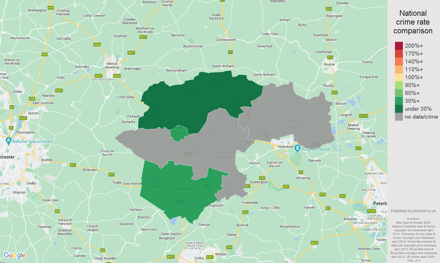 Rutland shoplifting crime rate comparison map