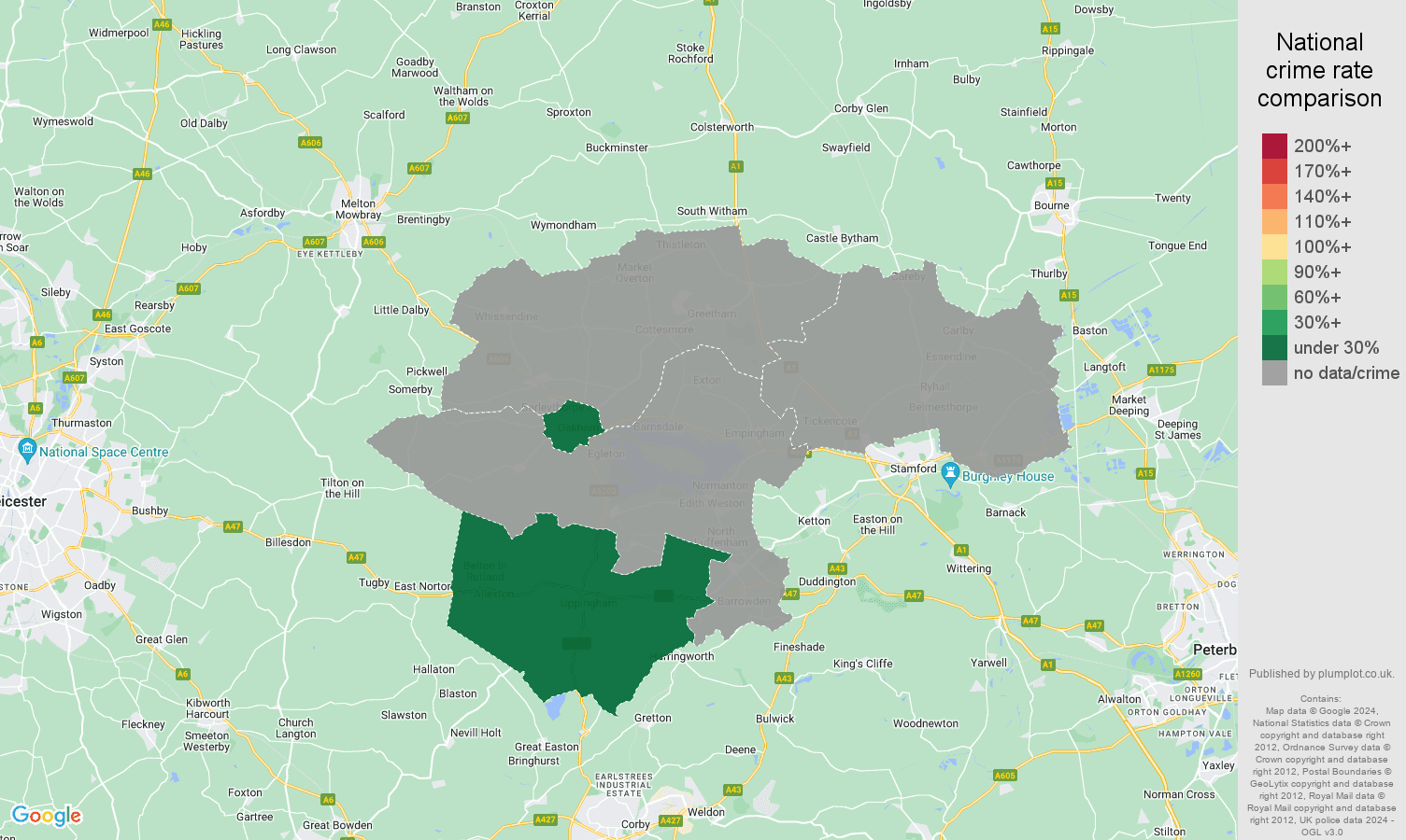 Rutland theft from the person crime rate comparison map