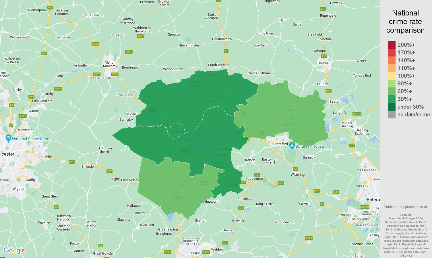 Rutland vehicle crime rate comparison map