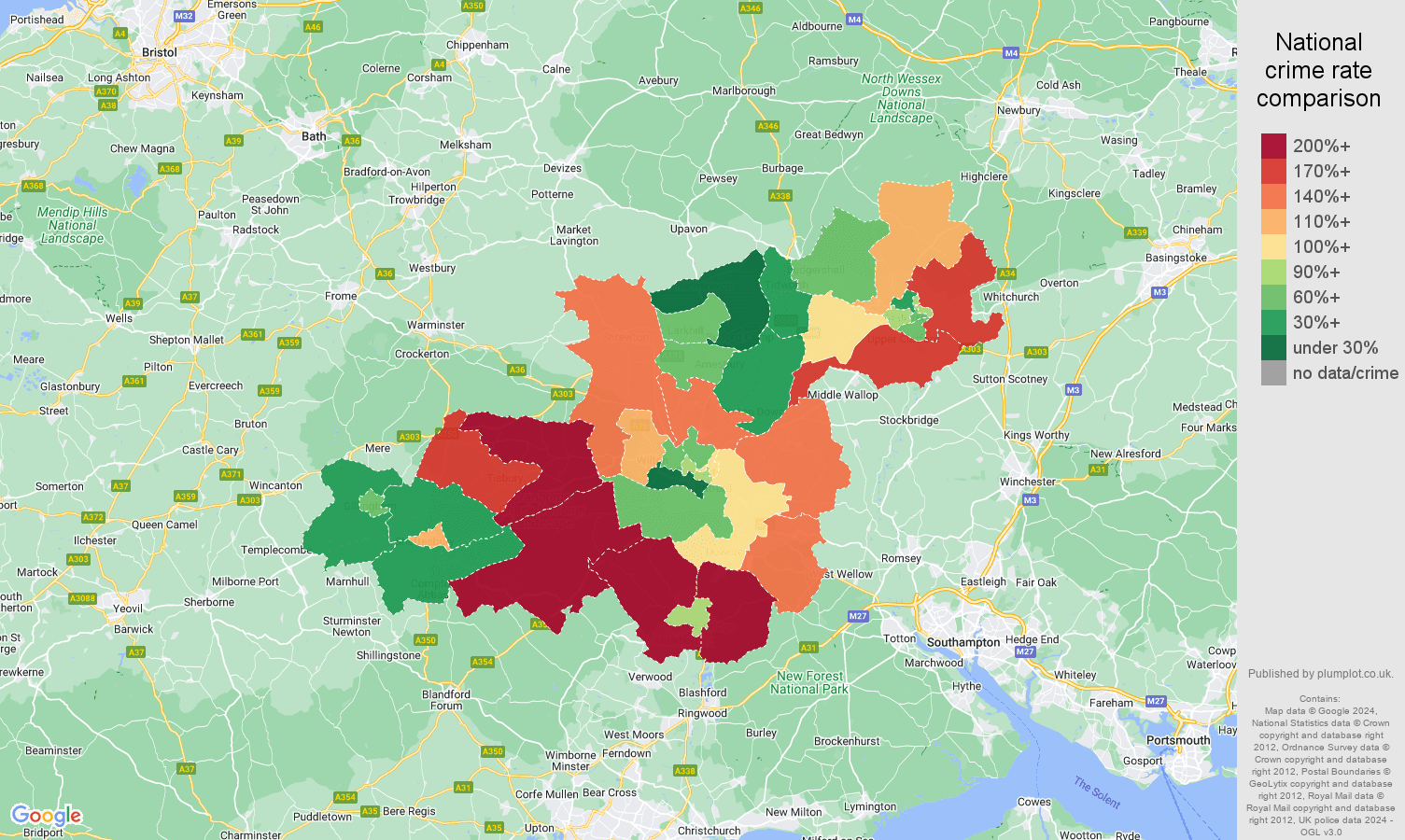 Salisbury burglary crime rate comparison map