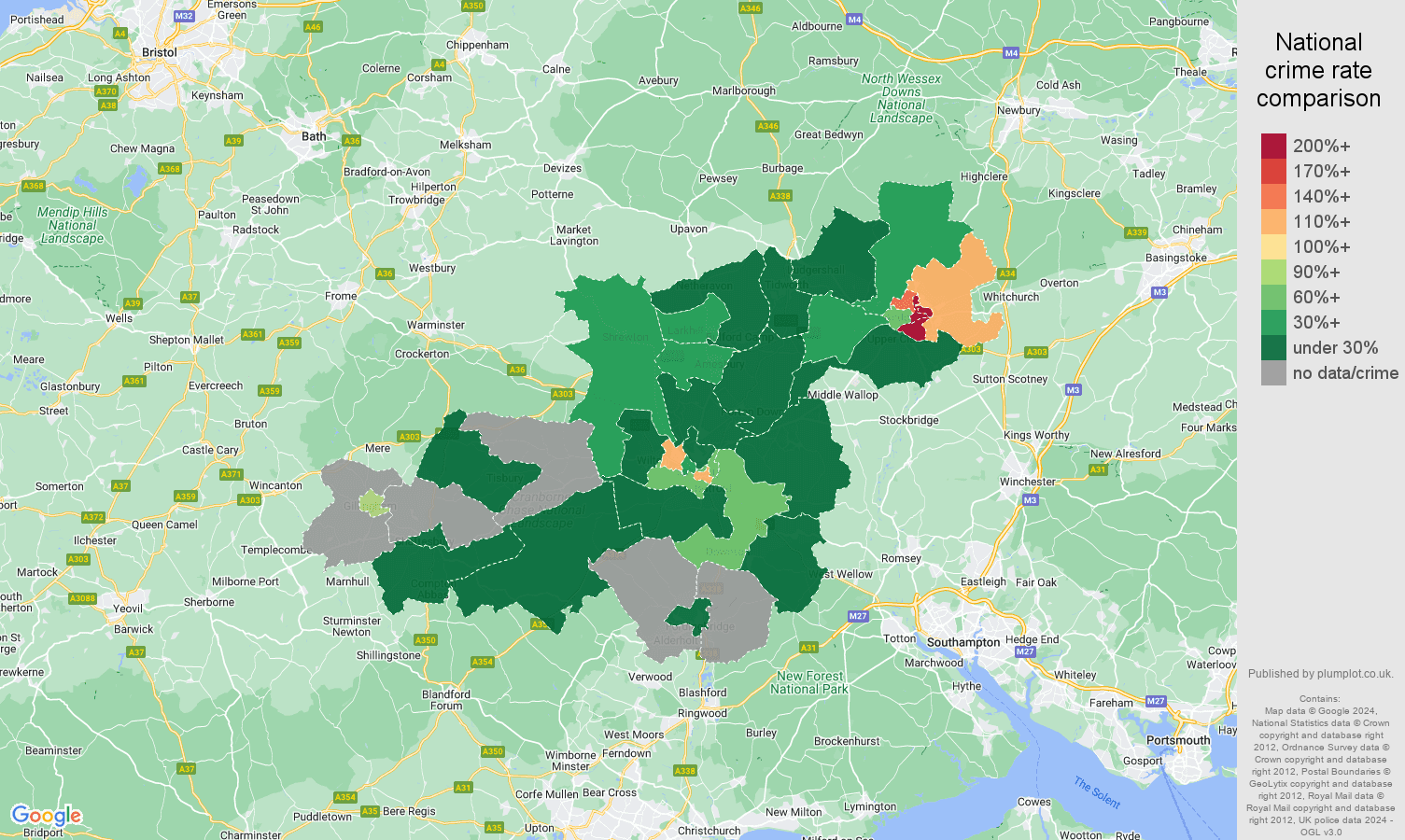 Salisbury drugs crime rate comparison map