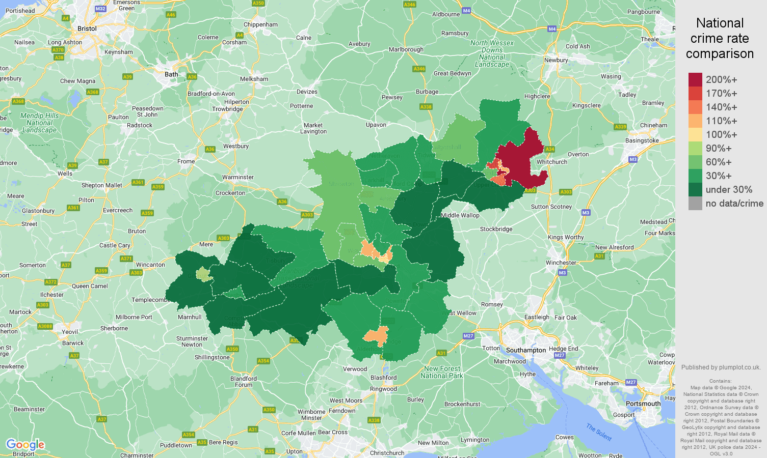 Salisbury public order crime rate comparison map