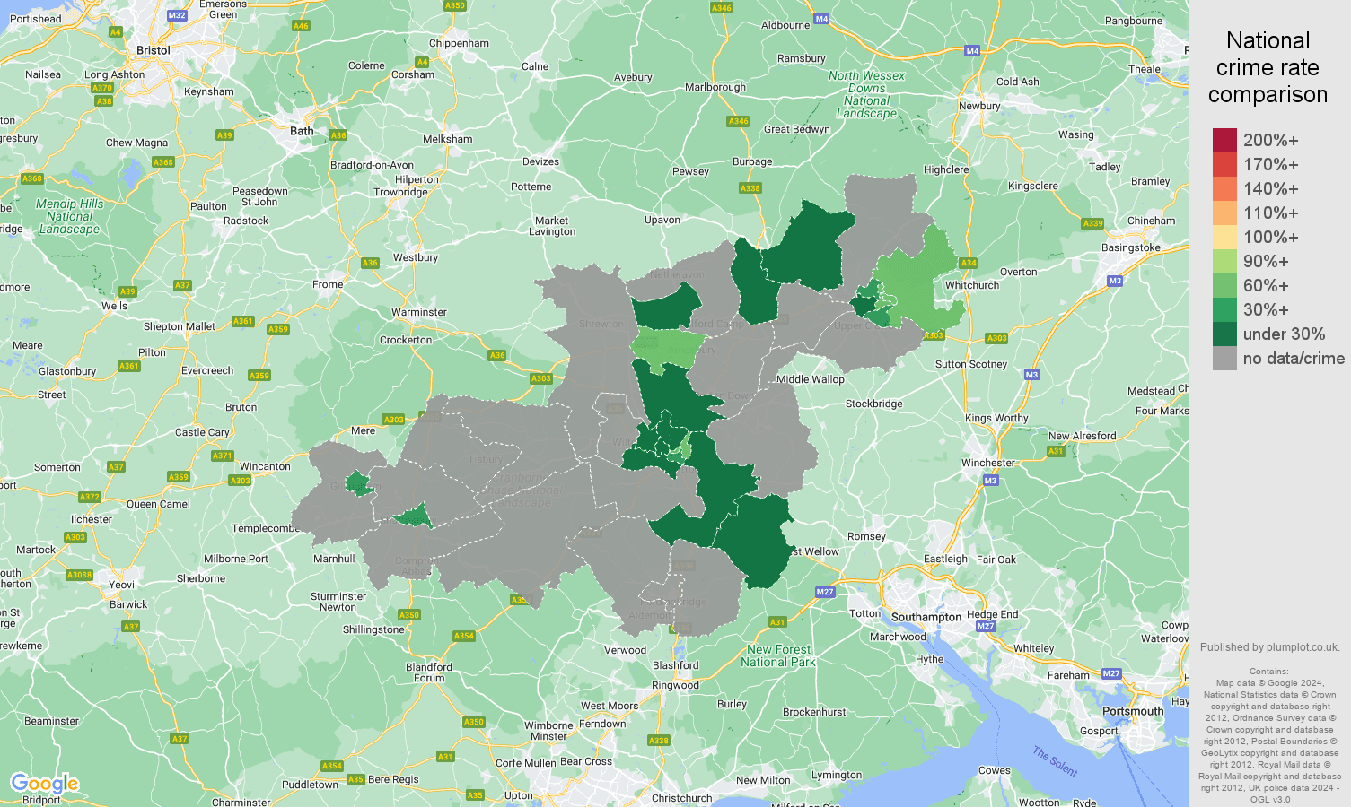 Salisbury robbery crime rate comparison map