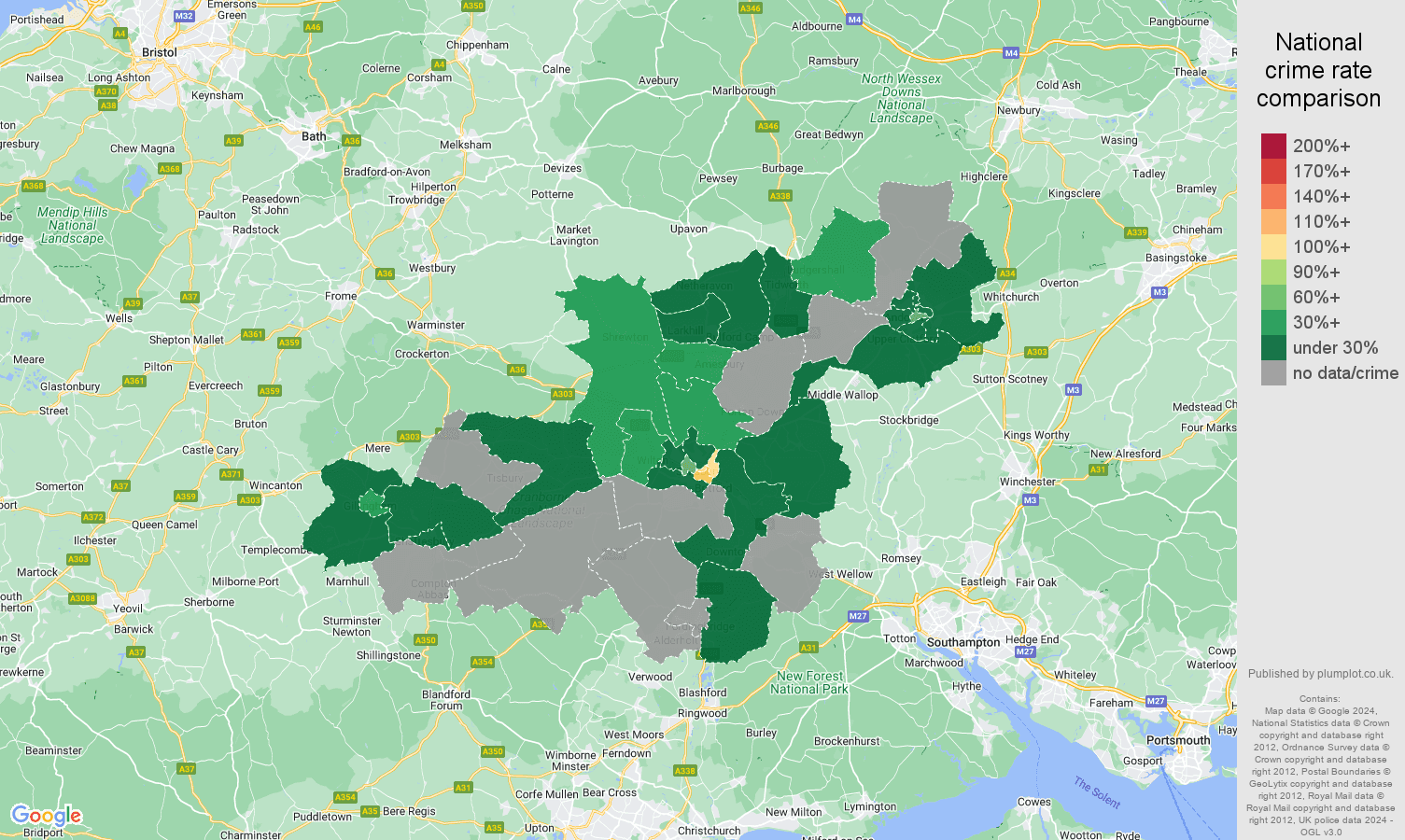 Salisbury theft from the person crime rate comparison map