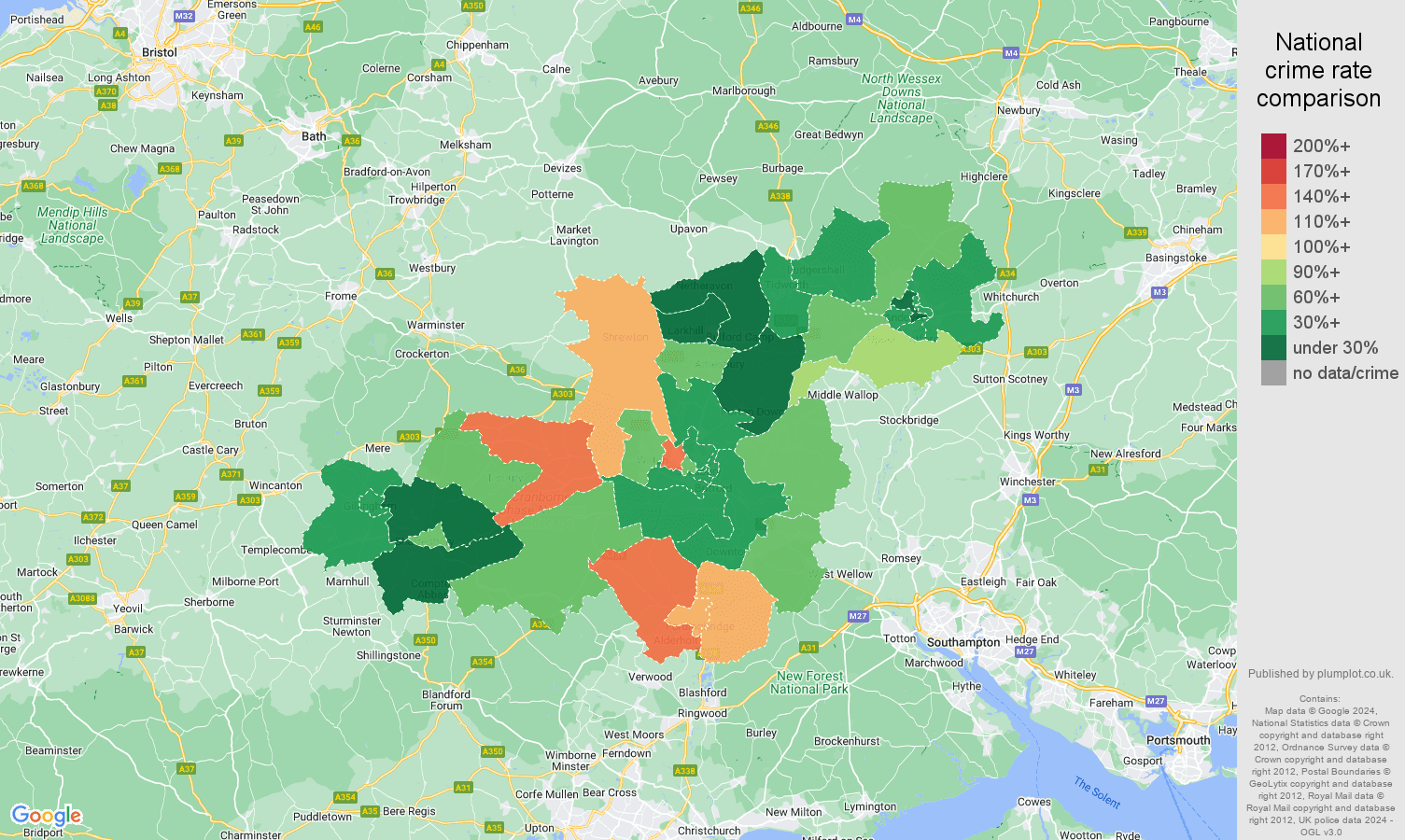 Salisbury vehicle crime rate comparison map