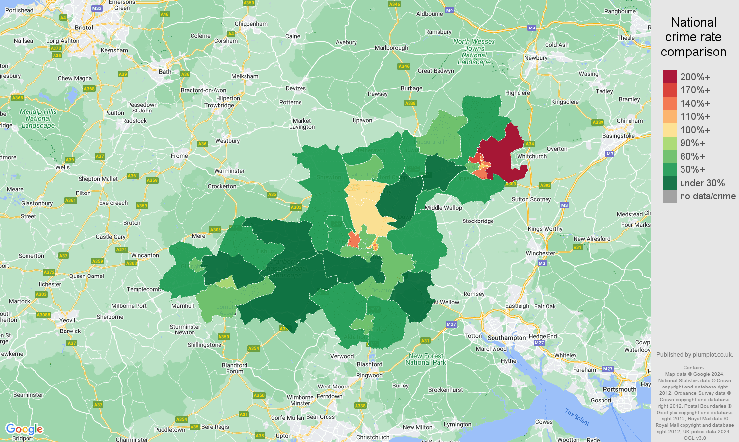 Salisbury violent crime rate comparison map