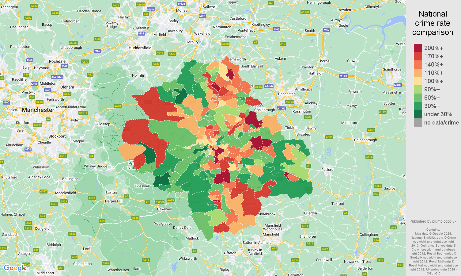 Sheffield antisocial behaviour crime rate comparison map