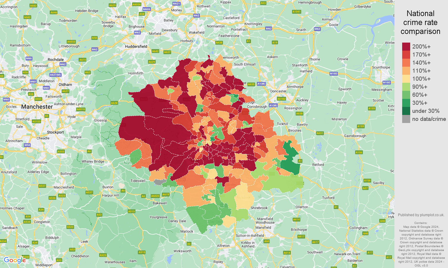 Sheffield burglary crime rate comparison map
