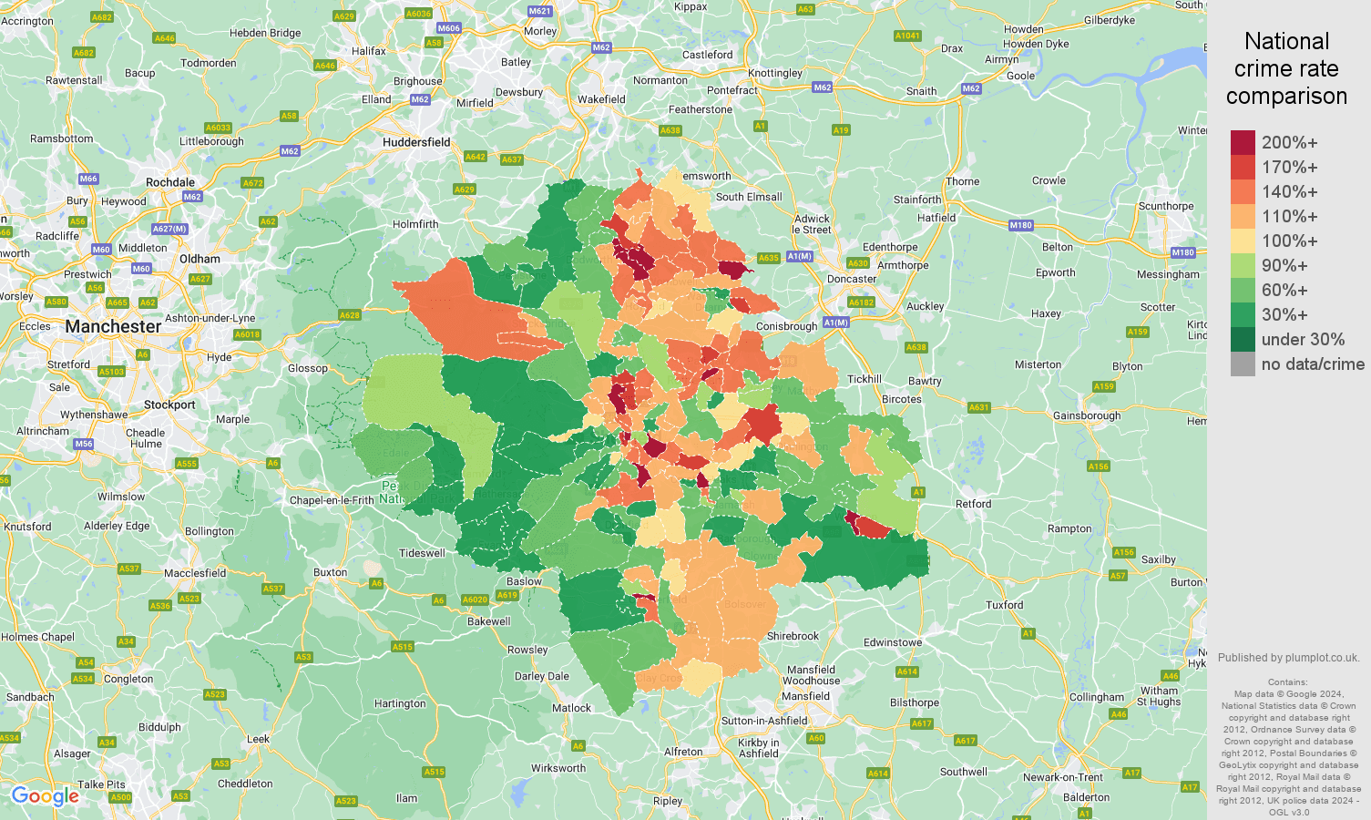 Sheffield crime rate comparison map