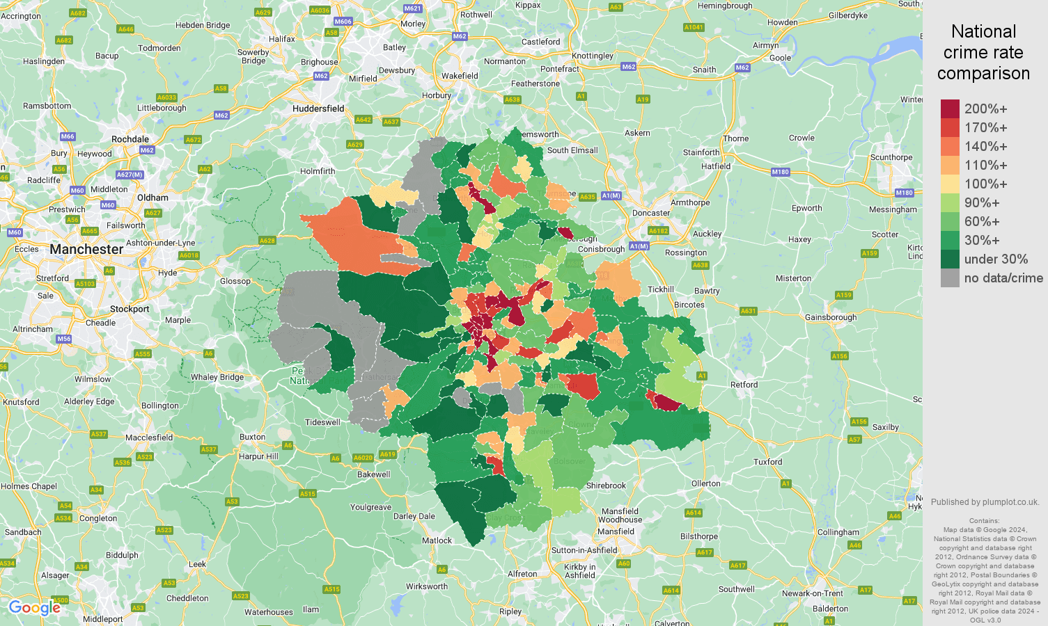 Sheffield drugs crime rate comparison map
