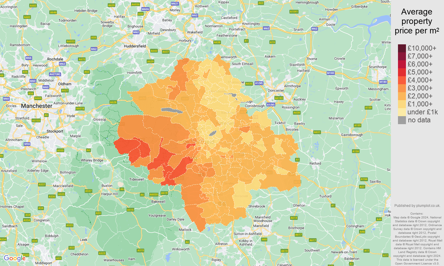 Sheffield house prices per square metre map