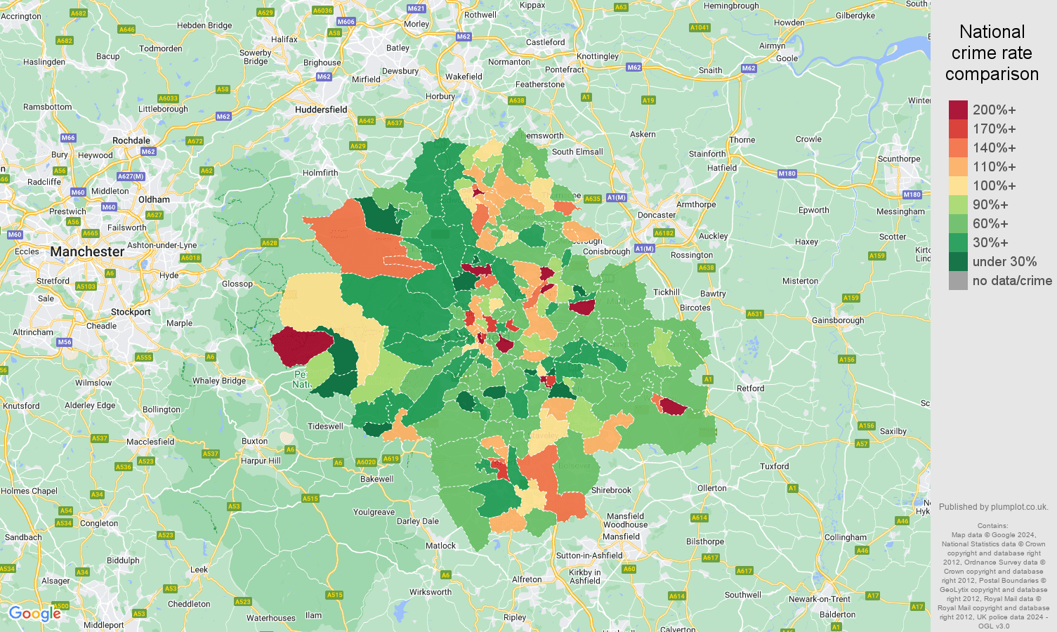 Sheffield other theft crime rate comparison map