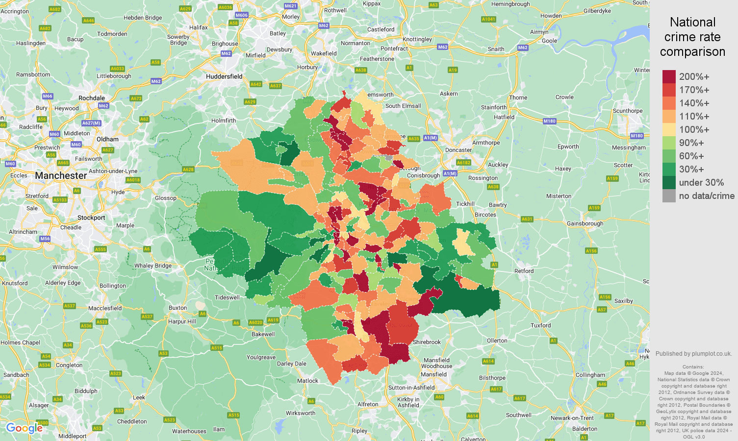 Sheffield public order crime rate comparison map