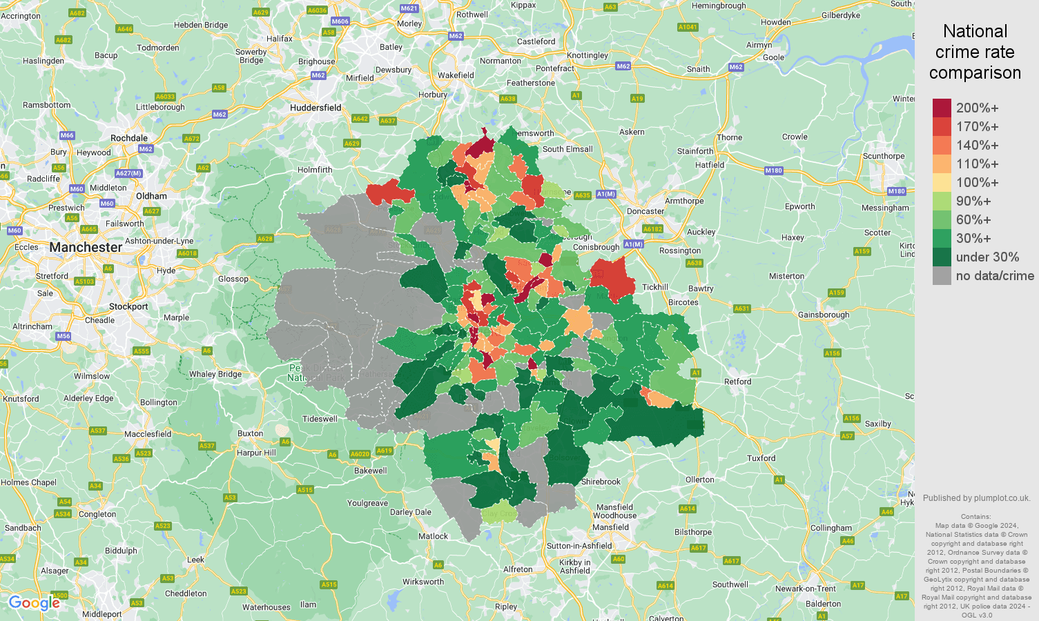 Sheffield robbery crime rate comparison map