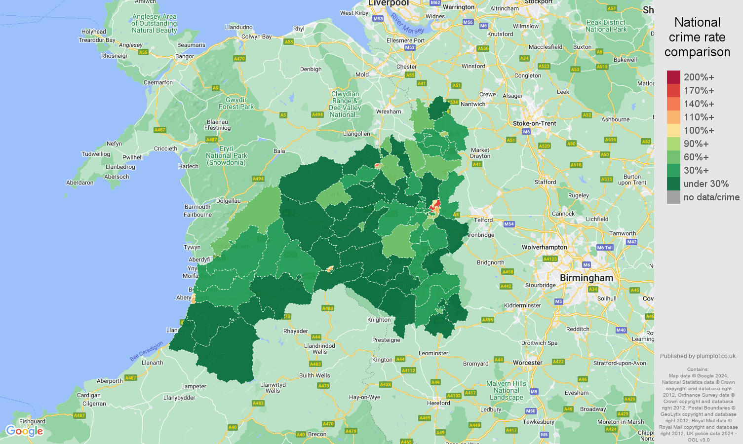 Shrewsbury antisocial behaviour crime rate comparison map