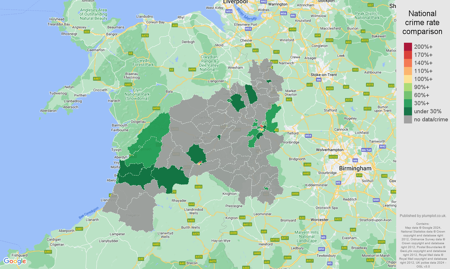 Shrewsbury bicycle theft crime rate comparison map