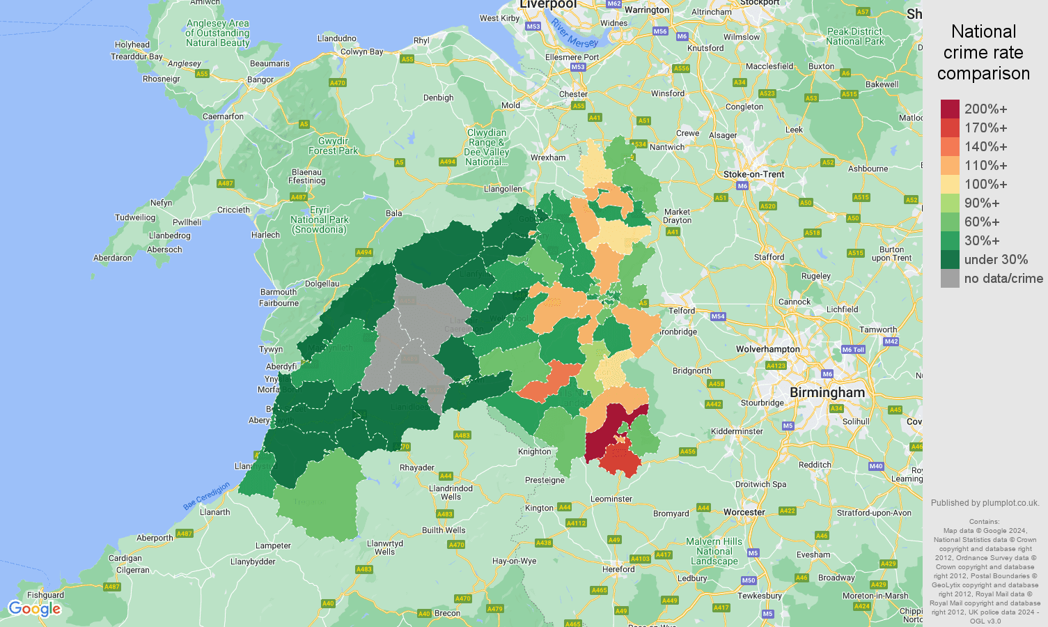 Shrewsbury burglary crime rate comparison map