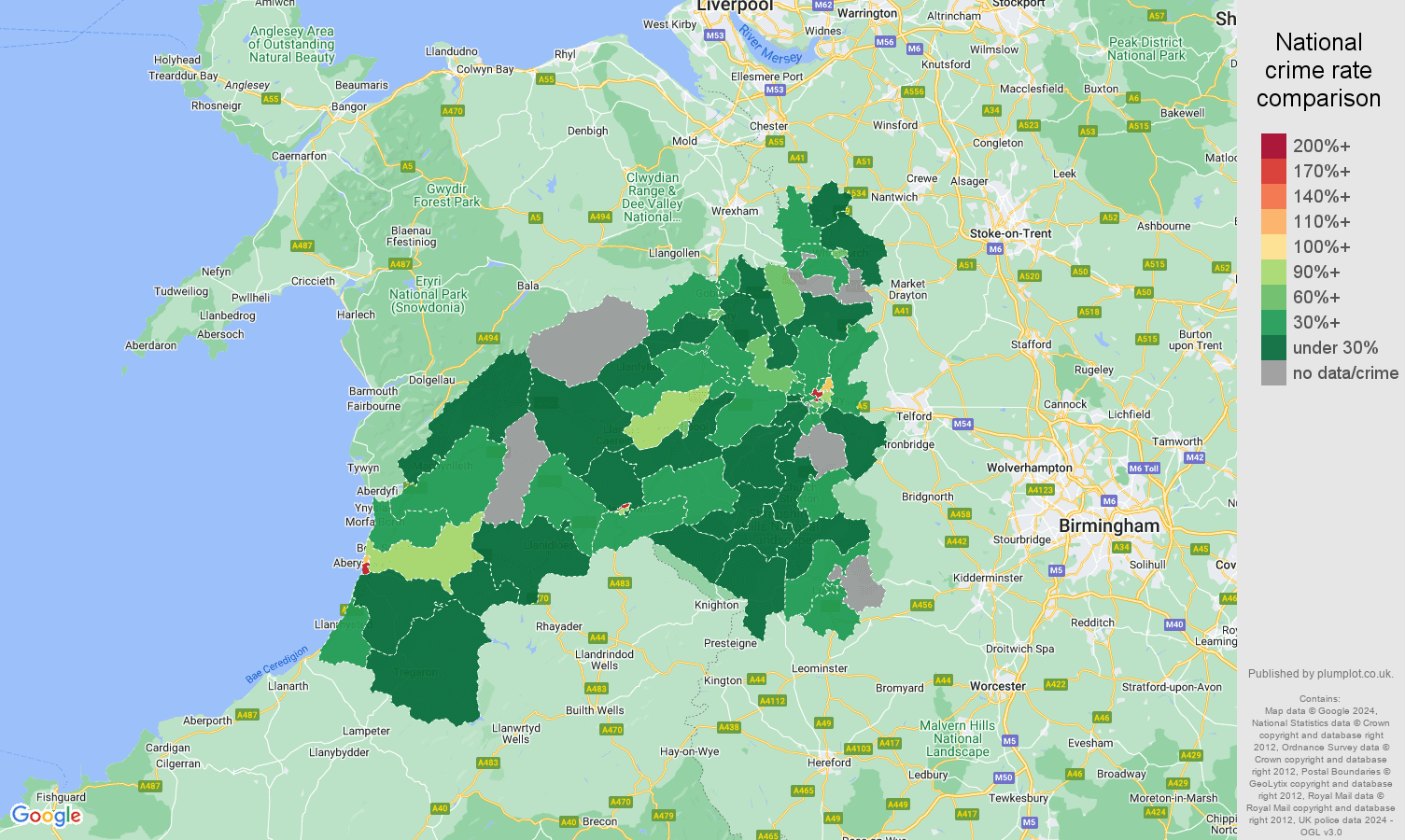 Shrewsbury drugs crime rate comparison map