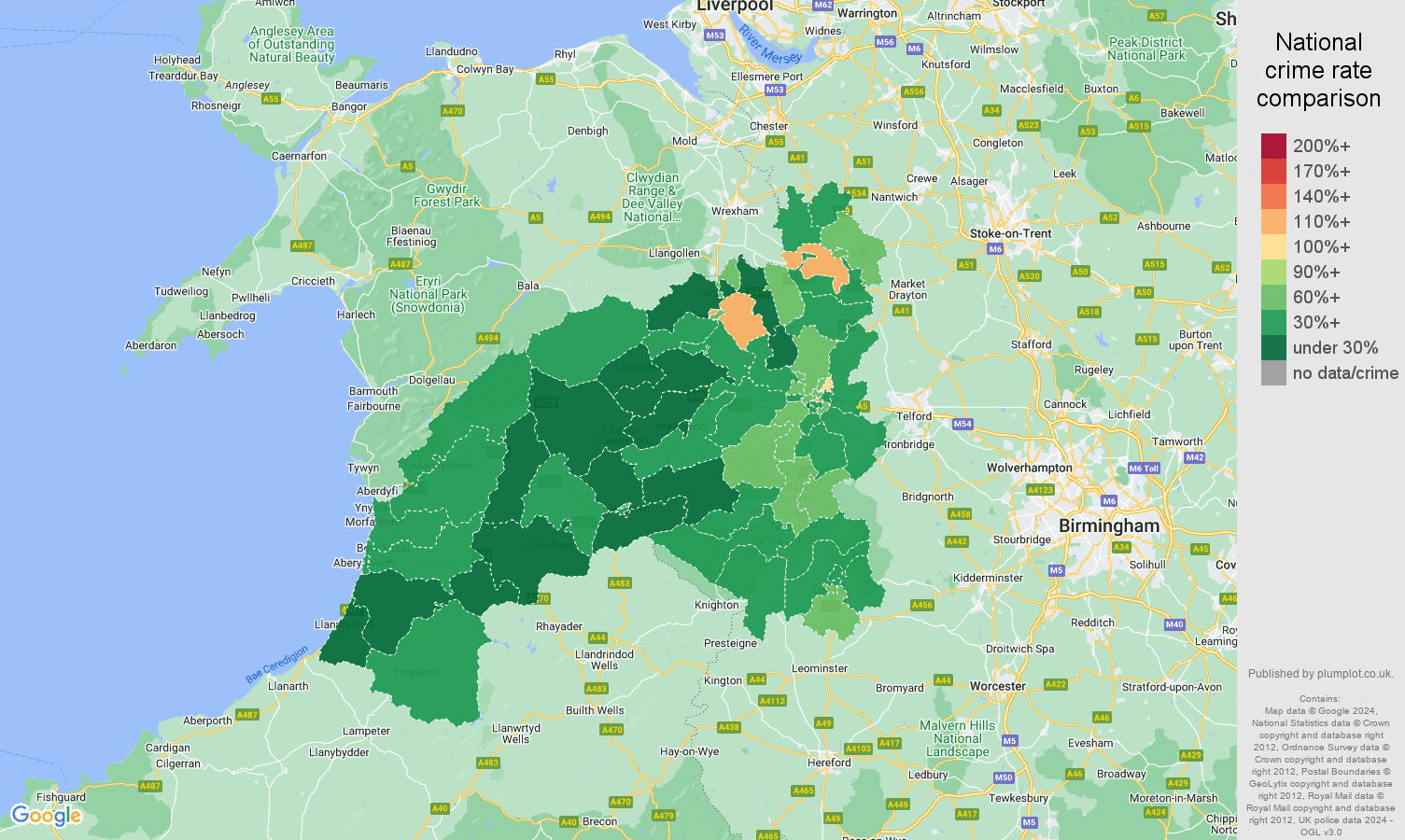 Shrewsbury other theft crime rate comparison map